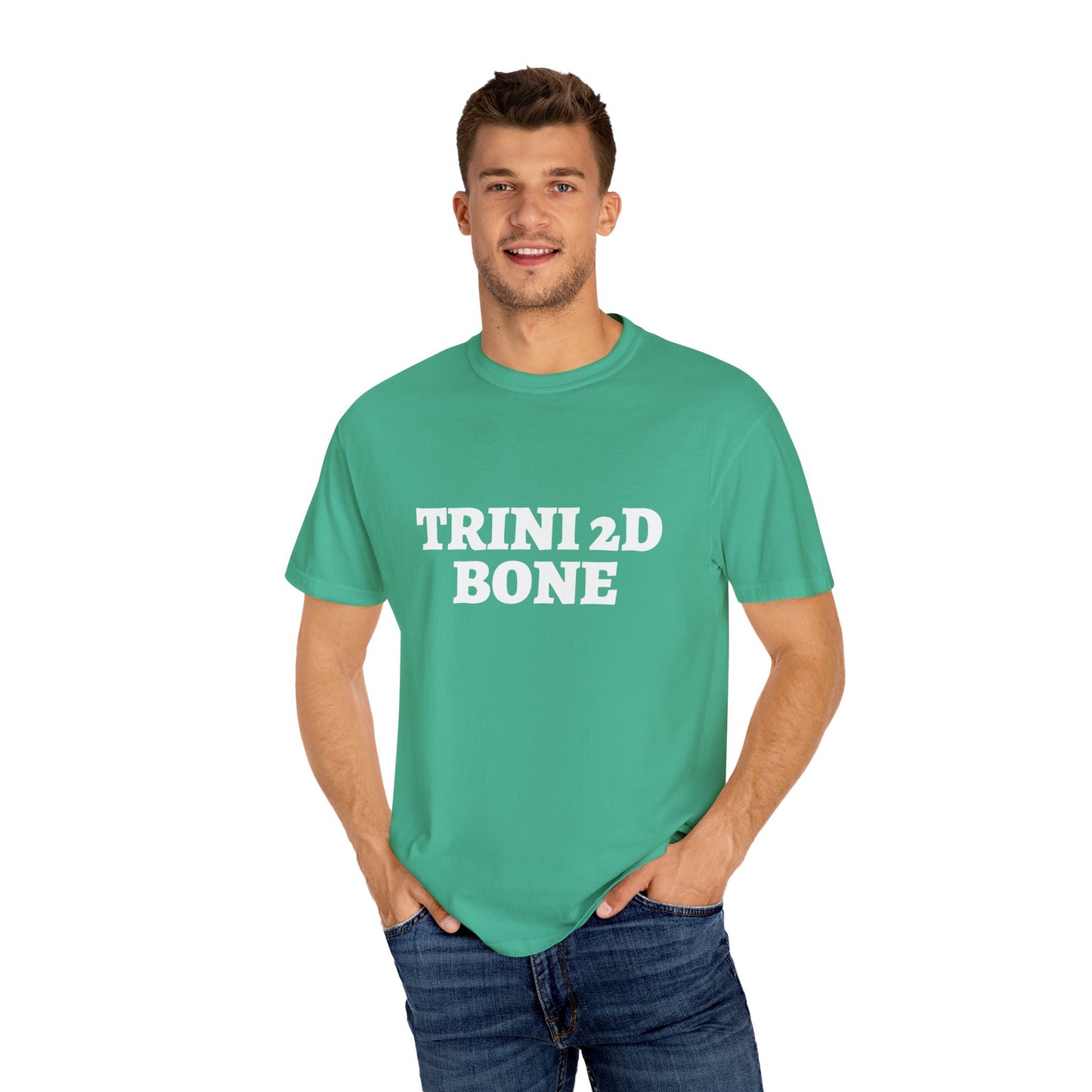 Trini 2D Bone (white text) Unisex Garment-Dyed T-shirt